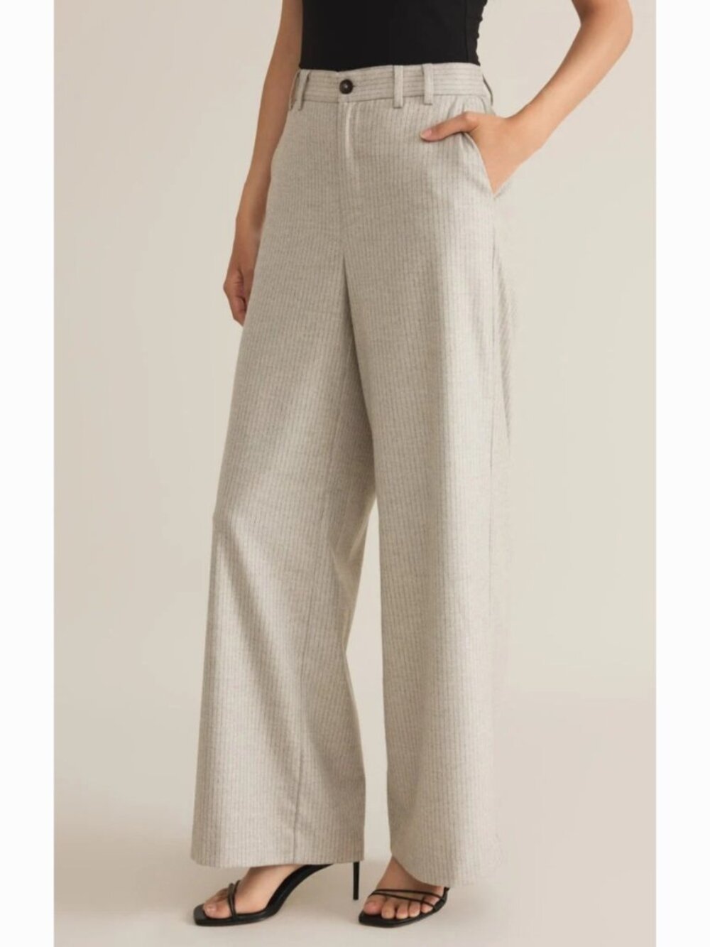 Z Supply Evette Pinstripe Pant in Sea Salt Light Grey size medium - Picture 7 of 8